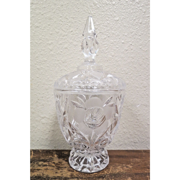 Vintage Crystal Creamer & Sugar Bowl - Etched Roses & Diamonds - Picture 5 of 8